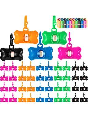 40 Pack Bone Shaped Poop Bags with Dispenser | Pet Waste Disposal Bags - Random